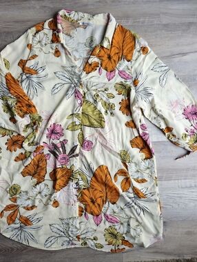 Cupshe Floral Cover Up Dress L Boho Festival Beach Rayon Tie Sleeve